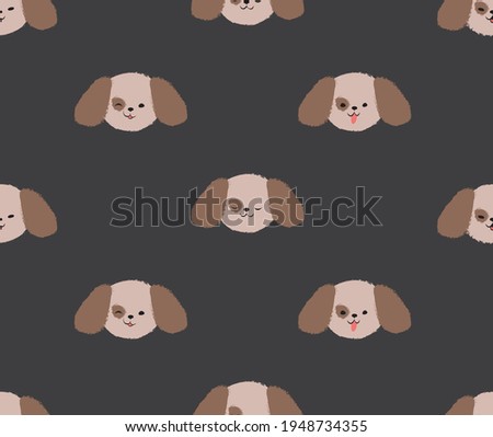 
Vector minimalistic pattern with dogs. beige cute faces of spaniel on gray background.