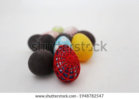 Painted Easter eggs on a white background