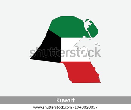 Kuwait Map Flag. Map of the State of Kuwait with the Kuwaiti national flag isolated on white background. Vector Illustration.