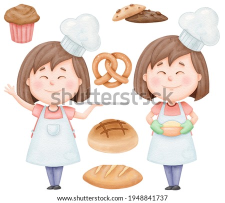 Watercolor baking bread clipart isolated on white