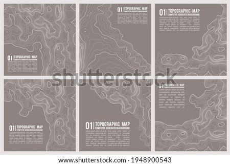 Geographic mountain topography vector illustration. Topographic pattern texture. Map on land vector terrain. Elevation graphic contour height lines. Vector Set. Royalty-Free Stock Photo #1948900543