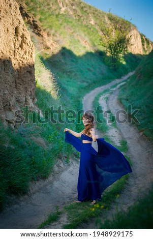 Photoshoot, Ukraine, Stanislav Canyon . girl in a beautiful blue dress 