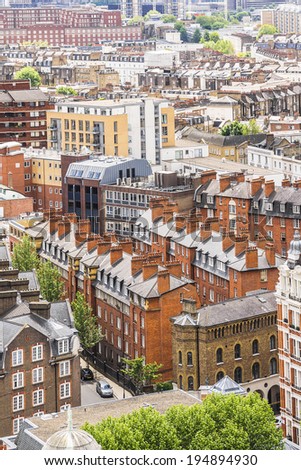 Aerial View from Westminster Cathedral on Roofs and Houses of London, United Kingdom.