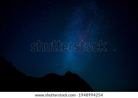 nightscape, night full of stars, view at the milkyway and the constellation swan, cygnus, dolphin, delphinus, lyra, Allgaeu, Bavaria, Germany Royalty-Free Stock Photo #1948994254