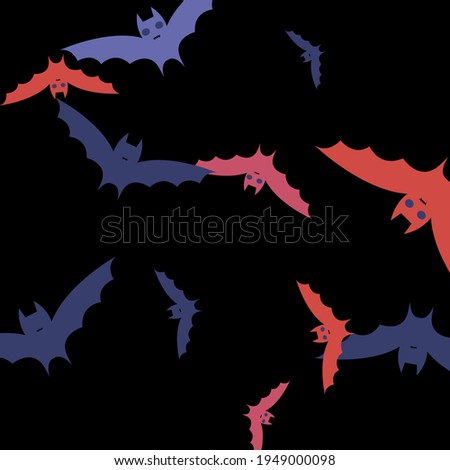 Attack Scary Spooky Chaos Red Bats Vector Design Pic. Motion Night Creepy Eyes Background. Black Pink Colorful Purple Halloween Art Illustration. Retro Sky Gothic Print Flying Bats Art Pattern.