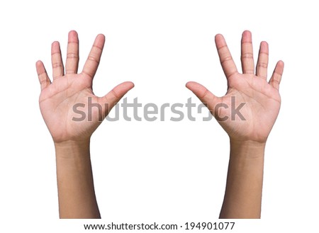 hands forming raise/agree on white background