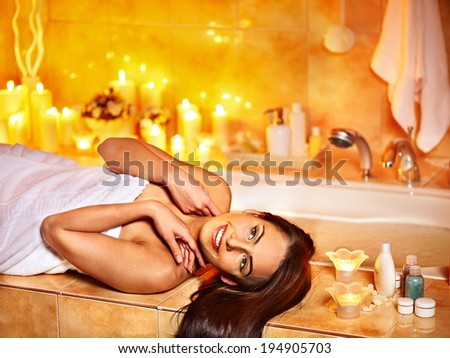 Woman relaxing at home luxury bath.
