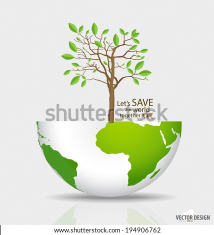 Abstract tree on green globe. Vector illustration.