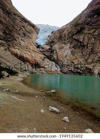 Briksdal glacier, Briksdalsbreen glacier, Stryn in Sogn, Norway. Briksdalsbreen - Briksdal glacier, is one of the most accessible and best known arms of the Jostedalsbreen glacier.