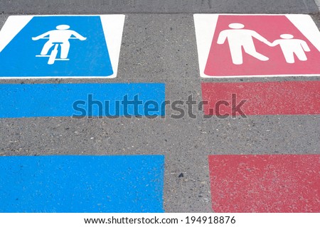 Sign for bicycles and pedestrians on the road