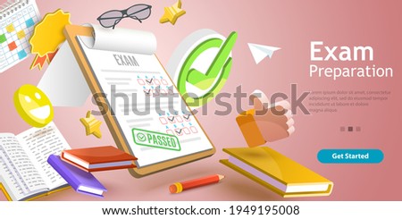 3D Vector Conceptual Illustration of Exam Passed, Testing Preparation. Royalty-Free Stock Photo #1949195008