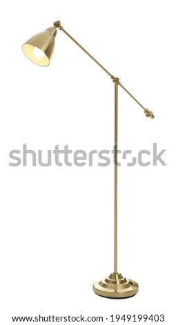 Stylish golden floor lamp isolated on white Royalty-Free Stock Photo #1949199403