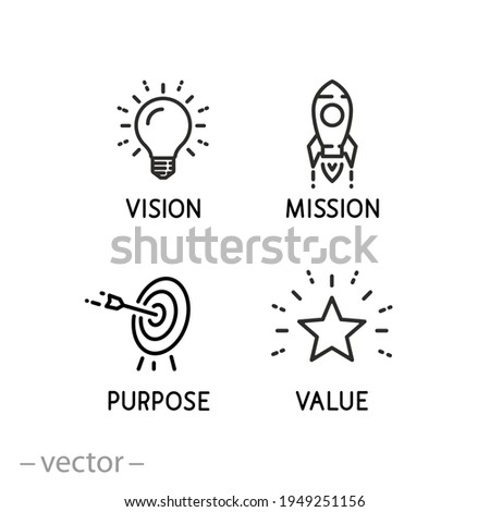 mission vision icon, value company purpose, strategic target, thin line symbol on white background - editable stroke vector eps10 Royalty-Free Stock Photo #1949251156