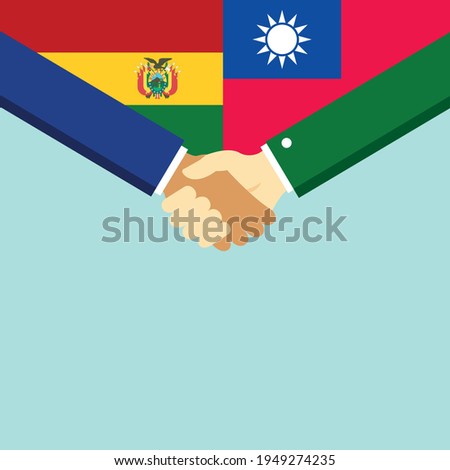 The handshake and two flags Bolivia and Taiwan. Flat style vector illustration.