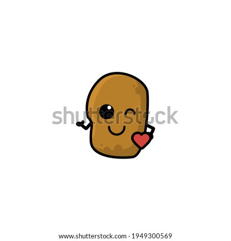 Cute Love Potato Cartoon Character Vector Illustration Design. Outline, Cute, Funny Style. Recomended For Children Book, Cover Book, And Other.