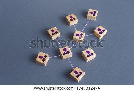 People connected by a network business structure. Interaction between employees or community members. Networking personnel management. Distribution responsibilities. Company hierarchy communication Royalty-Free Stock Photo #1949312494