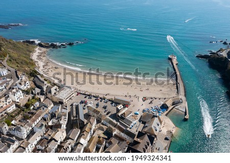 Aerial photograph of Looe, Cornwall, England. Royalty-Free Stock Photo #1949324341