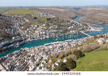 Aerial photograph of Looe, Cornwall, England. Royalty-Free Stock Photo #1949324368