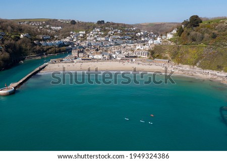 Aerial photograph of Looe, Cornwall, England. Royalty-Free Stock Photo #1949324386