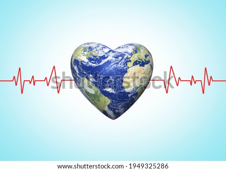 World Health Day concept. Heart rate and world design for health day. Global health care and Coronavirus  concept. Safety and Health at Work. World heart day and earth day concept.
