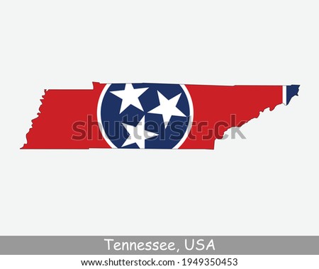 Tennessee Map Flag. Map of TN, USA with the state flag isolated on a white background. United States, America, American, United States of America, US State. Vector illustration.