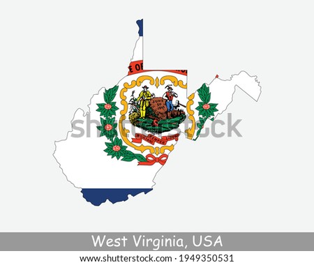 West Virginia Map Flag. Map of WV, USA with the state flag isolated on a white background. United States, America, American, United States of America, US State. Vector illustration.