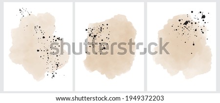 Abstract Digital Painting Vector Art. Creative Illustrations Set with Light Brown Stains and Black Ink Splashes. Modern Artistic Print Ideal for Wall Art, Poster, Card and Cover. Royalty-Free Stock Photo #1949372203