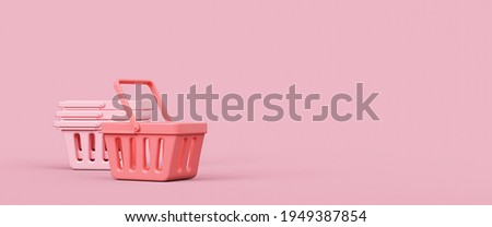 Empty shopping baskets on pink background. 3d rendering illustration. 