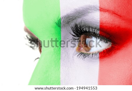 Human face painted with flag of Italy