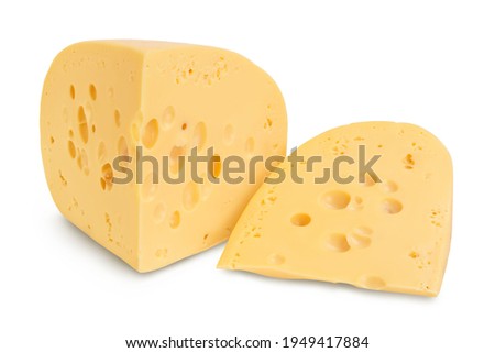 piece of cheese isolated on white background with clipping path and full depth of field