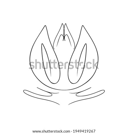 Lotus abstract flower line art vector logo. Elegant flower water lily symbol of spa, hotel, eco business. Aquatic plant floral sign outline.  