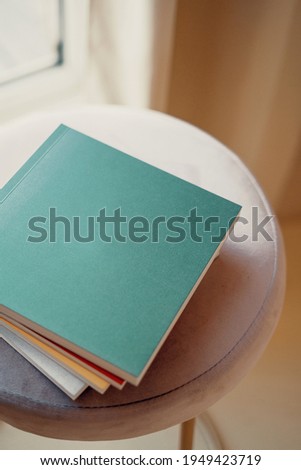 Color photo books diaries for photos. Photo album is a notebook for family records and events. Copy space.
