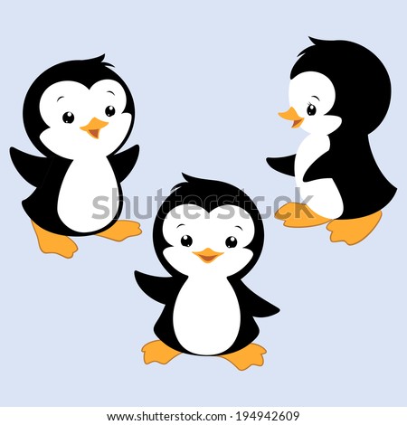Vector illustration of three baby penguins for design element