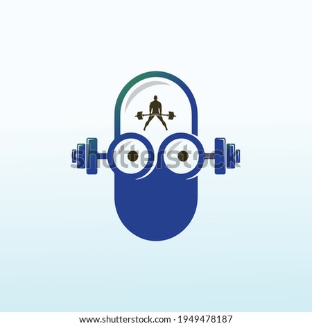 Medical and Pharmaceutical cartoon vector fitness logo design with dumbbell icon