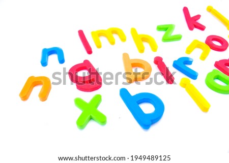 Close up of alphabet letters on white background.Back to school