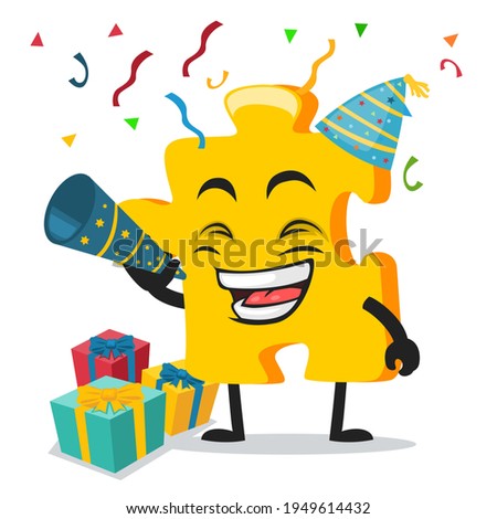 vector illustration of puzzle mascot or character celebrate new year party