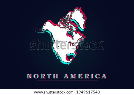 North America Map - World map vector template with Unique Design Abstract Digital Glitch and 3d  including blue, red and white color isolated on dark background - Vector illustration eps 10