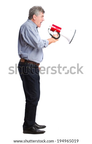 Angry man with a megaphone
