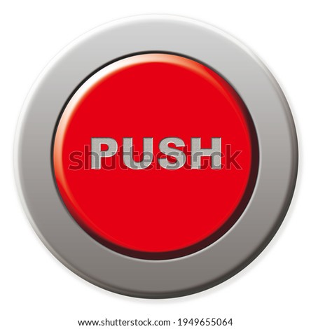 Red push button. Circular press button .　Illustration 3D. Royalty-Free Stock Photo #1949655064