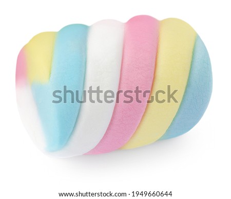 Marshmellow candy isolated on white background. Twisted colorful Marshmallow closeup
