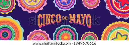 Cinco de Mayo - May 5, federal holiday in Mexico. Fiesta banner and poster design with flags, flowers, decorations Royalty-Free Stock Photo #1949670616