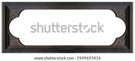 Panoramic gothic wooden frame for paintings, mirrors or photo isolated on white background. Design element with clipping path
