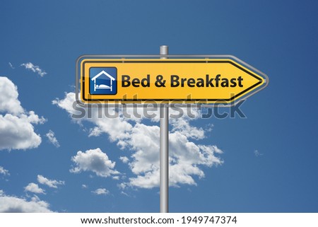 Bed and Breakfast overnight apartment on signpost with bed and breakfast icon