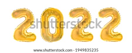 number 2022  happy new year in the form of golden balloons isolated on white background. Happy new year card. merry christmas balloon banner.  Holiday decoration. Color symbol set.