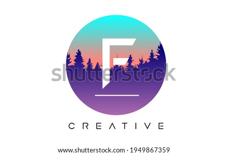 Creative F Letter Logo Design with Pine Forest Vector Shapes and Pastel Circular shape Color Illustration