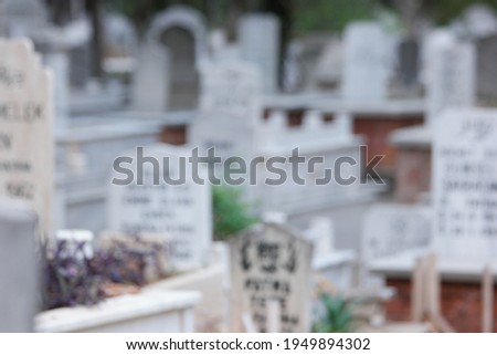 Blurred Muslim graveyard background. Muslim cemetery.