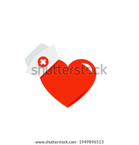 Medical nurse hat with heart icon. Clipart image isolated on white background