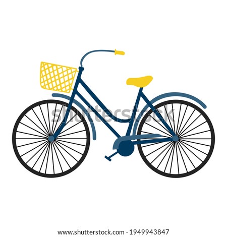 Vector flat illustration of yellow-blue bicycle on isolated background