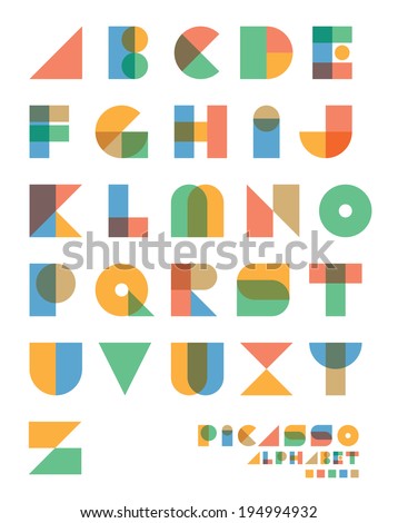 Pop art vintage style designed "Picasso" vector alphabet set.