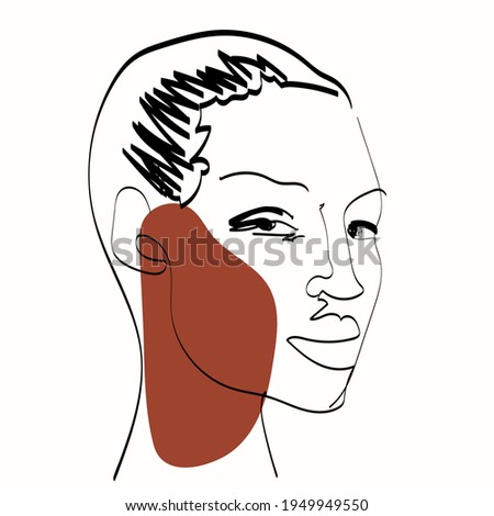 Black girl. Hand draw outline portrait of african ebony woman with surreal abstract style. Vector illustration
